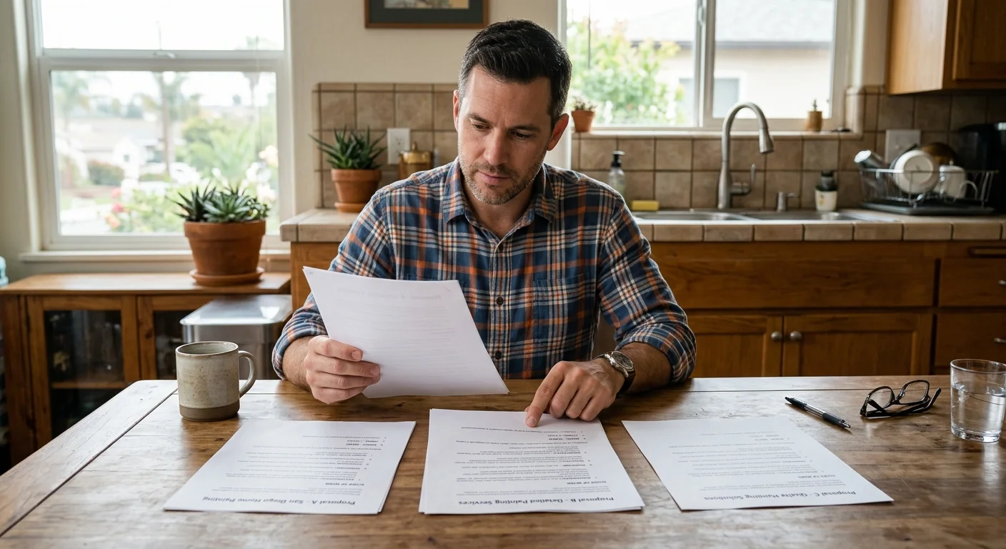 San Diego homeowner comparing detailed painting proposals