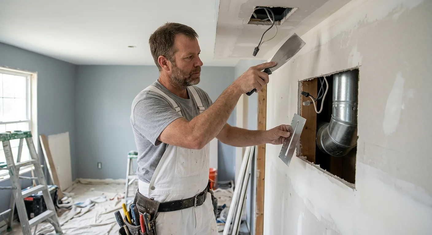 Independent drywall professional inspecting wall and ceiling openings