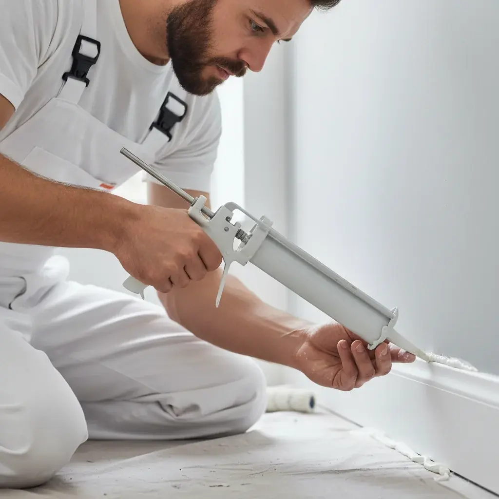 Cleanly painted interior trim and baseboards in a San Diego home after proper caulking and primer prep.